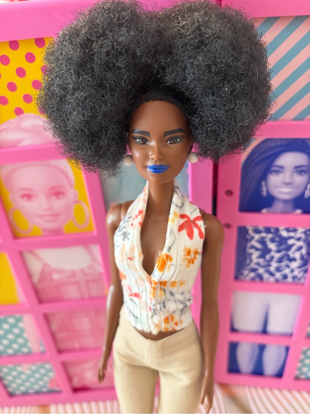 Barbie Black Afro Doll Hair with Blue Lip Accent